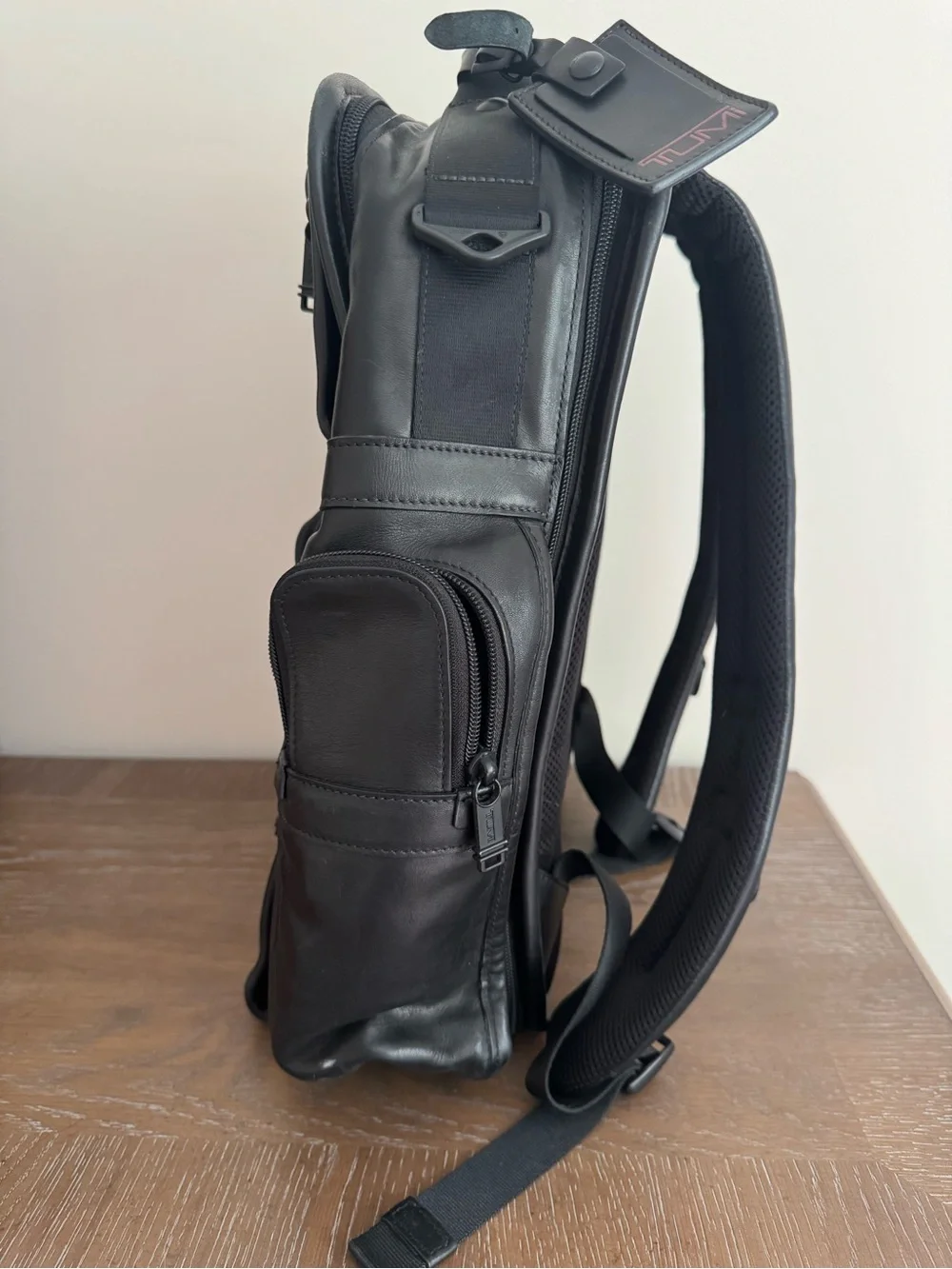 TUMI Black Leather Backpack